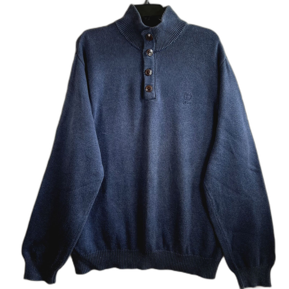 IZOD Mens Sweater XXL Heather Blue/Gray, Buttons, Ski, Heavy, Warm, Preppy, Golf